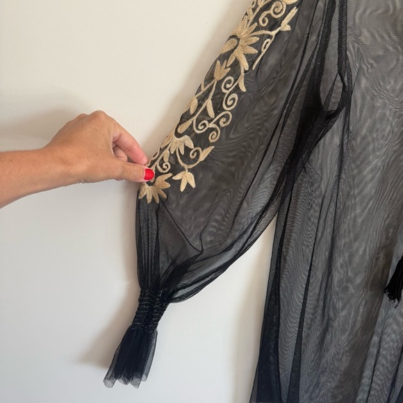 DOUBLE D RANCH Black Mesh Embroidered Lace Up Top Blouse Women’s S Small - Picture 4 of 9